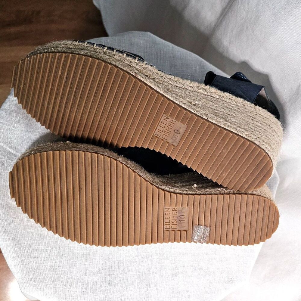 New Eileen Fisher Slate Blue Leather Strappy Platform Wedge Sandals sz 10 w Heel - Picture 5 of 7